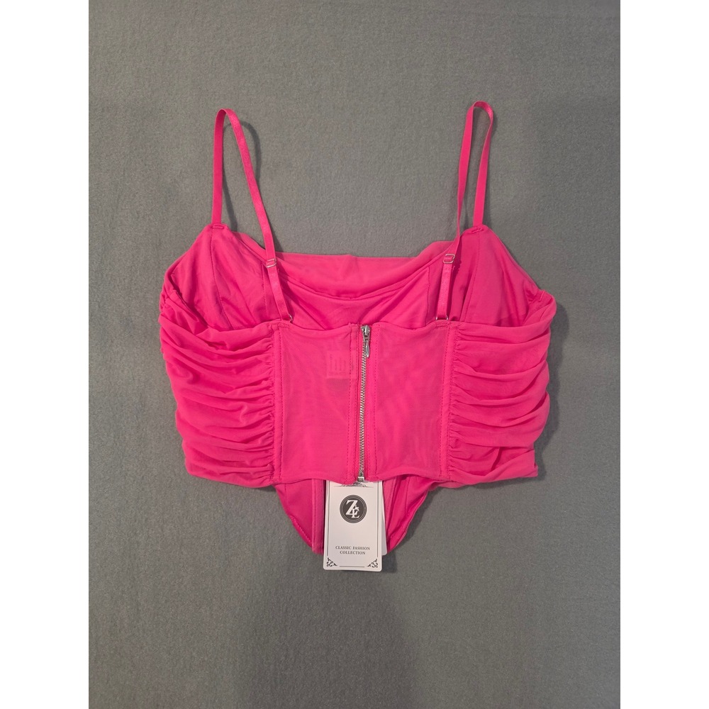NWT Zesica Pink Mesh Corset Top Ruched Y2K Barbiecore Coquette Size M